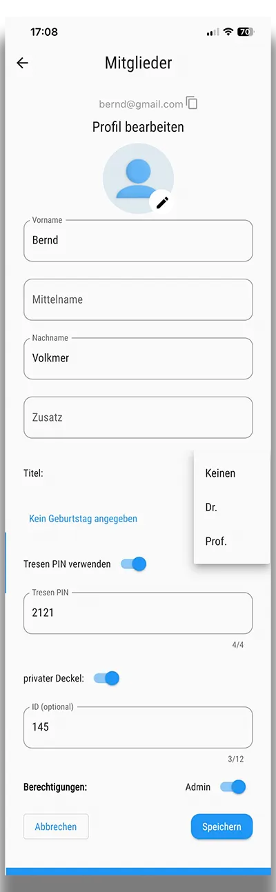 Mitgliederverwaltung im Adminbereich