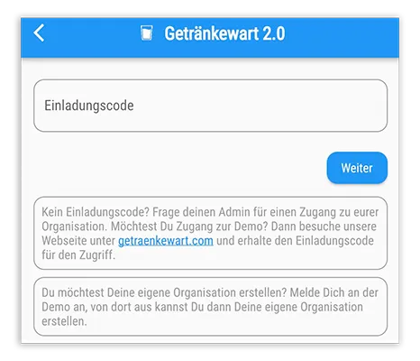 Einladungscode in der Getränkewart App