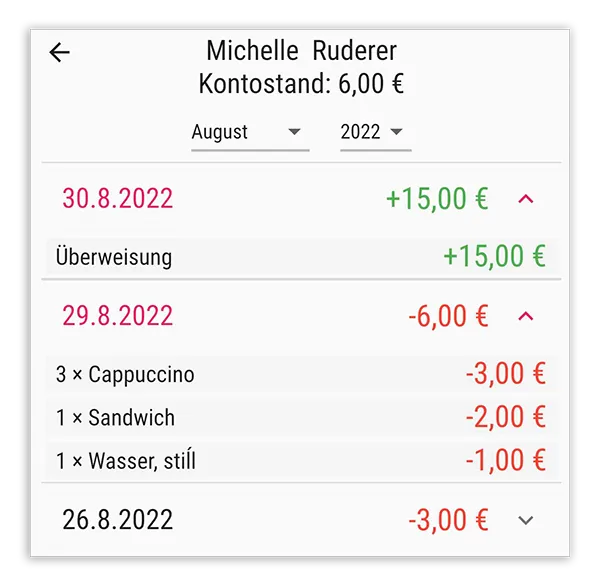 Kontenübersicht in der App