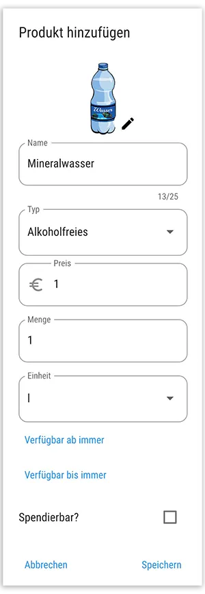 Produkt einrichten in der Adminansicht