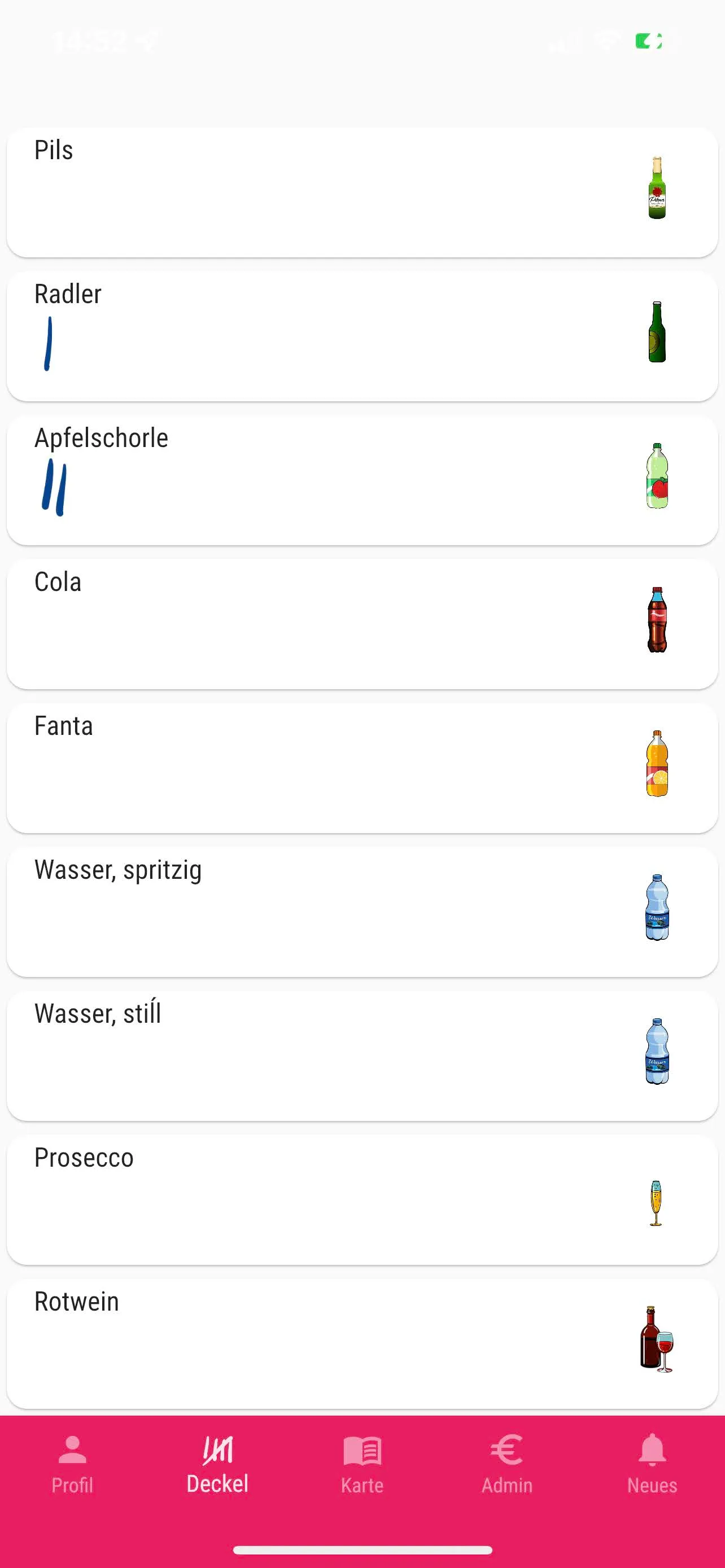 Getränkewart App personalisiert auf einem Gerät